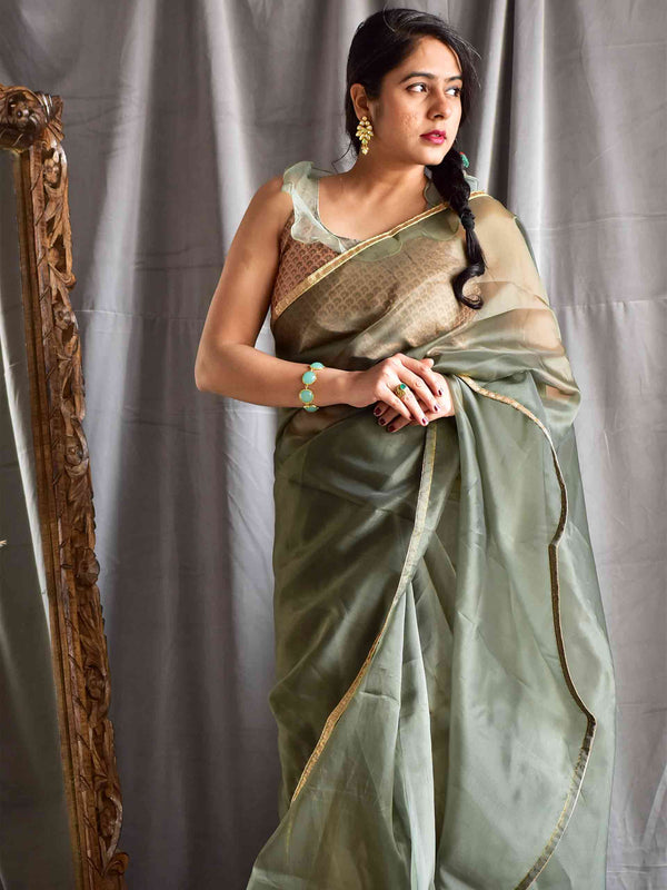 Onirique olive - Organza saree