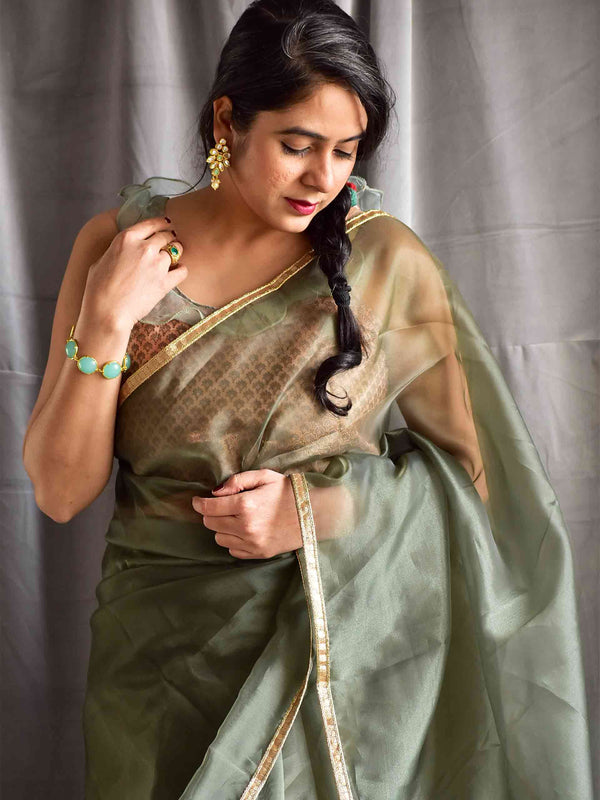 Onirique olive - Organza saree